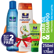 Parachute Hair Oil Advansed Aloe Vera Enriched Coconut 250ml Parachute Naturale Shampoo Anti Hair Fall 170ml (Free SkinPure Aloe Vera Gel 50g)