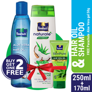 Parachute Hair Oil Advansed Aloe Vera Enriched Coconut 250ml Plus Parachute Naturale Shampoo Nourishing Care 170ml (Free SkinPure Aloe Vera Gel 50g)