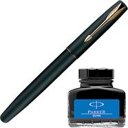 Parker Frontier Matte Black Fountain Pen Plus Quink Ink Bottle