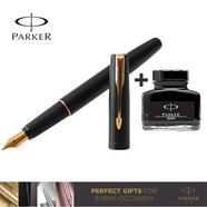 Parker Frontier Matte Black Fountain Pen Plus Quink Ink Bottle