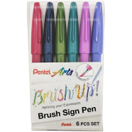 Pentel Brush Sign Pen 6 Colors Set - SES15C-6ST