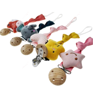 Plush Pacifier Clip - Cotton and Wooden Nipple Holder - 400515