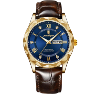 Poedagar 615 Silver Dial Black Leather Brown Gents Analog Wrist Watch image