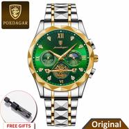 Poedagar Stainless Steel Chronograph Luminous Quartz Watch For Men - Toton Green Color (996)