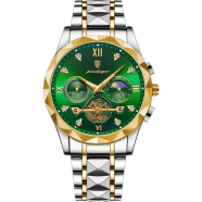 Poedagar Stainless Steel Chronograph Luminous Quartz Watch For Men - Toton Green Color (996)