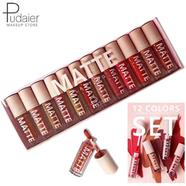 Pudaier 12Pcs/Set Velvet Matte Lip Gloss Lipstick Long-lasting Moisturizing Waterproof