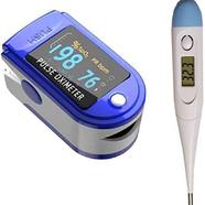 Pulse Oximeter Fingertip And thermometer, Blood Oxygen Saturation Monitor Fingertip Blood Oxygen Meter Finger Oximeter, O2 Monitor Finger for Oxygen (Blue) Combo Offer