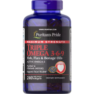 Puritan’s Pride Maximum Strength Triple Omega 3-6-9 Fish Flax and Borage Oils 240 Softgels