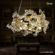 Qulik Modern LED Ceiling Chandeliers Glass Crystal Oxidized gold clear Pendant Lamp - QL-P6063-D600