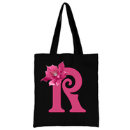 R -Alphabet Flower Canvas Tote Shoulder Bag With Zipper 