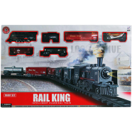 Rail King Train set Toy for kids Battery operated with Smoke Light Sound Locomotive Engine Cargo Car and Tracks