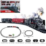 Rail King Train set Toy for kids Battery operated with Smoke Light Sound Locomotive Engine Cargo Car and Tracks