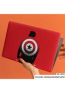 Red Backgorund With Captaine America Laptop Sticker image