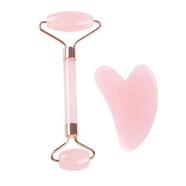 Rose Quartz Stone Roller And Gua Sha Set With Magnetic Gift Box High Quality Pink Jade Facial Roller And Gua Sha