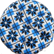 Round Chair Cushion, Cotton Fabric, Blue And Black 16x16 Inch - 79304