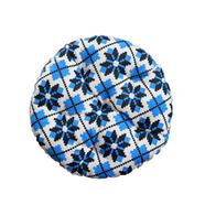 Round Chair Cushion, Cotton Fabric, Blue And Black 14x14 Inch - 79303