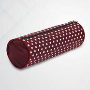 Round Pouch Bag Maroon And White 9x4 Inch - 33314