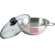 SKB Food Grade Stainless Steel 3 Layer Wok With Glass Lid-28 CM - SUS304 