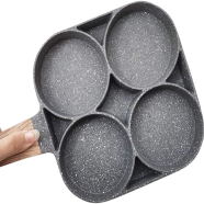 SMARAN 4 Hole Omelet Pan for Burger Eggs Ham Pancake Maker Wooden Handle Frying Pot Non-Stick Cooking Breakfast image