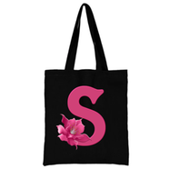 S - Alphabet Flower Canvas Tote Shoulder Bag With Zipper 