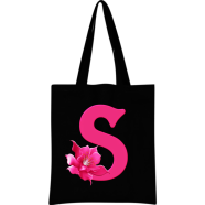 S - Alphabet Flower Canvas Tote Shoulder Bag With Zipper 
