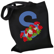 S-Letter Canvas Shoulder Tote Shopping Bag With Flower 