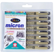 Sakura Pigma Micron Pen Set , Art Marker Pens Graphic Brush Needle Drawing Markers black ink Sketch- 8 Pcs