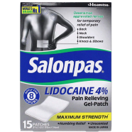 Salonpas Lidocaine 4 Percent Pain Relieving Gel-Patch - 15 Count