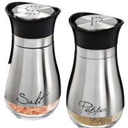 Salt and Pepper Shakers Set - Grade Stainless Steel with Glass Bottom