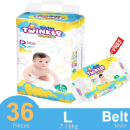 Savlon Twinkle Belt System Baby Diaper Large (7-18kg) 36 Pcs (Bye 1 Get Large 4 Pcs Pack Free - HPBJ