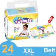 Savlon Twinkle Belt System Baby Diaper XXL (15-30 kg) (24 Pcs) (Bye 1 Get XXL 3 Pcs Pack Free) - HPBL