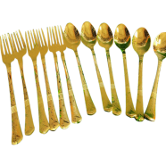 Set of 12, Gold Plated Stainless Steel Dinner Forks and Spoons, Heavy-Duty Forks (7 Inch) and Spoons (7 Inch) Cutlery Set- Gold