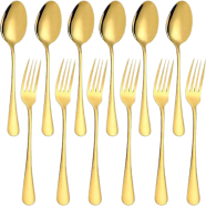 Set of 12 Gold Plated Stainless Steel Heavy-Duty Forks (6 Inch) and Spoons (6 Inch) Cutlery Set icon