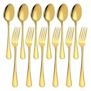 Set of 12 Gold Plated Stainless Steel Heavy-Duty Forks (6 Inch) and Spoons (6 Inch) Cutlery Set