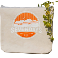 Sevendays Mountains (Orange and White) (Round) Canvas Tote Bag