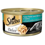 Sheba Delux Can Premium Wet Cat Food Tuna Flakes and White Fish In Gravy 85g