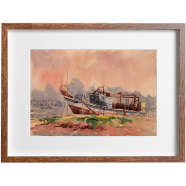 Ship Watercolor Landscape - (27x20)inches