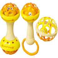 Soft Glue Dumbbell and Ball Baby Set Hand Teether with Jhunjhuni - 3 pcs - CN