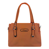 Solid Color Tote Handbag With 3 Chambers - AHB (Brown)