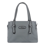 Solid Color Tote Handbag With 3 Chambers - AHB (Grey)