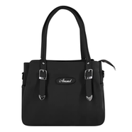 Solid Color Tote Handbag With 3 Chambers - AHB (Black)