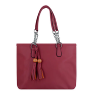 Solid Color Tote Handbag with Tassel - GCI (Rouge)