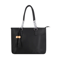 Solid Color Tote Handbag with Tassel - GCI (Black)