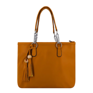 Solid Color Tote Handbag with Tassel - GCI (Brown)