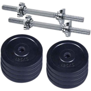 Sports House Combo Pack Of Eight Pcs Dumbbell Set Along Two Sticks - 10Kg - Black And Silver
