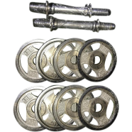 Sports House Dumbbell (Combo 3) - 4 Pcs Silver Plates Along Two Silver Stick