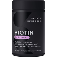 Sports Research Vegan Biotin 10,000mcg with Organic Coconut Oil Max Strength Biotin 30 Softgels -523524925