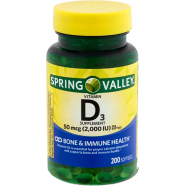 Spring Valley Vitamin D3 (2000 IU) 200 Softgels