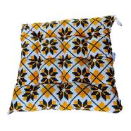 Square Chair Cushion, Cotton Fabric, Yellow And Black 14x14 Inch