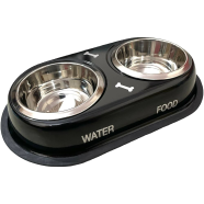 Stainless Steel Double Diner Dog and Cat Food Bowls With Anti Slip Mat 1 Pcs icon